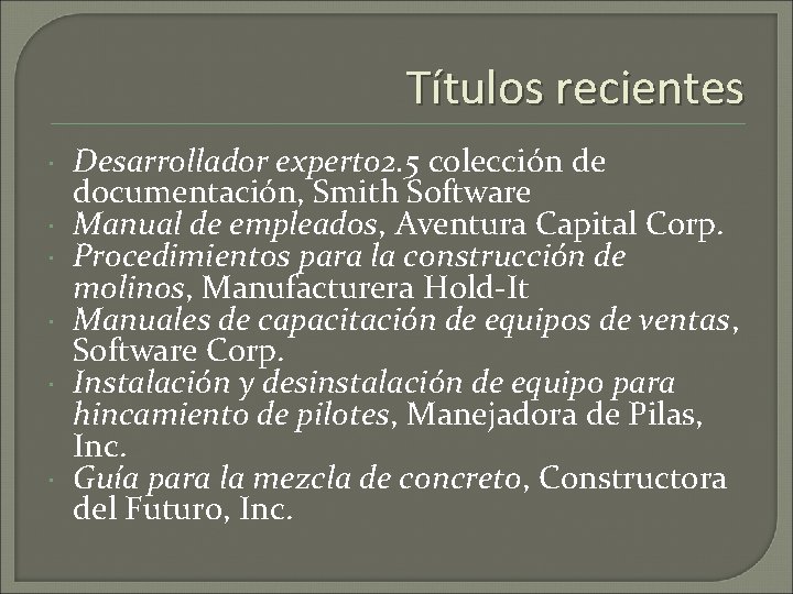 Títulos recientes Desarrollador experto 2. 5 colección de documentación, Smith Software Manual de empleados,