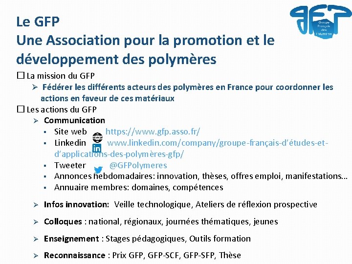 Le GFP Une Association pour la promotion et le développement des polymères � La