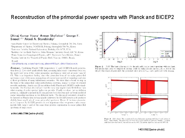 Reconstruction of the primordial power spectra with Planck and BICEP 2 ar. Xiv: 1403.