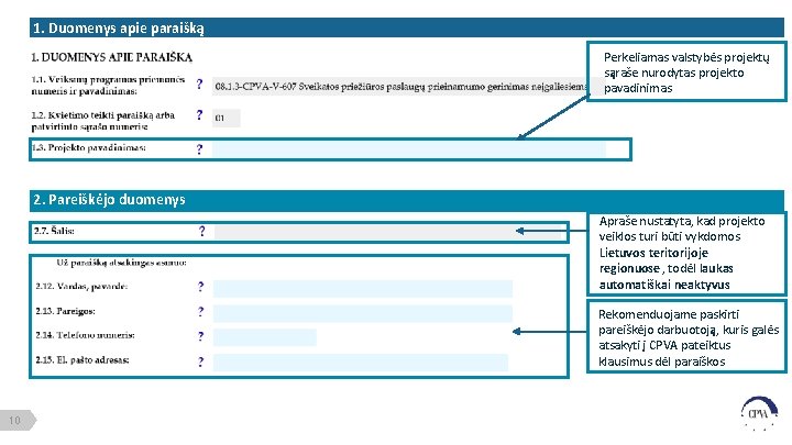 1. Duomenys apie paraišką Perkeliamas valstybės projektų sąraše nurodytas projekto pavadinimas 2. Pareiškėjo duomenys