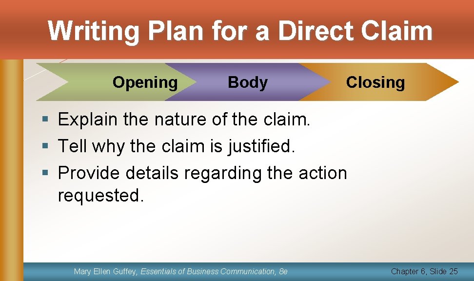 Writing Plan for a Direct Claim Opening Body Closing § Explain the nature of Writing Plan for a Direct Claim Opening Body Closing § Explain the nature of