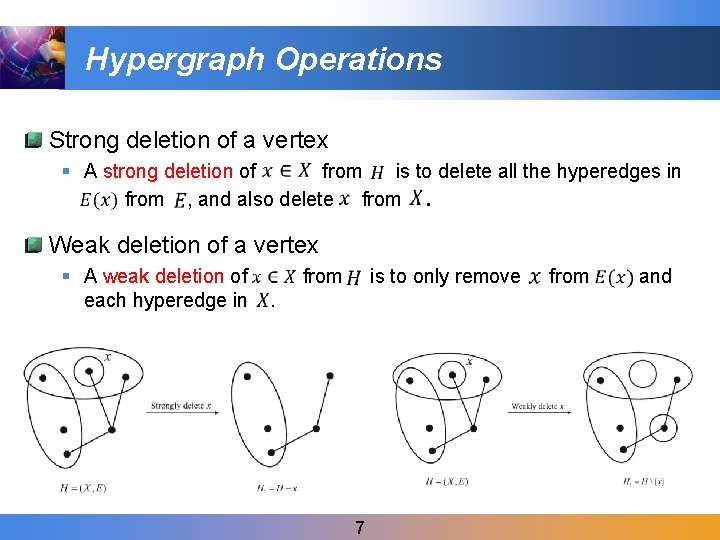 Hypergraph Operations Strong deletion of a vertex § A strong deletion of from is