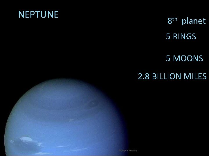 NEPTUNE 8 th planet 5 RINGS 5 MOONS 2. 8 BILLION MILES Nineplanets. org