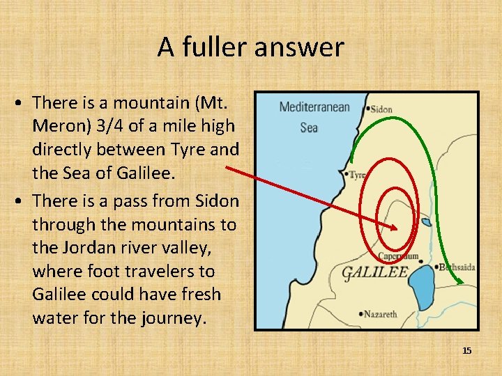 A fuller answer • There is a mountain (Mt. Meron) 3/4 of a mile