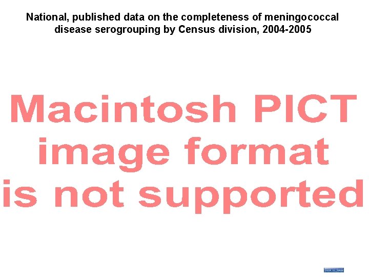 National, published data on the completeness of meningococcal disease serogrouping by Census division, 2004