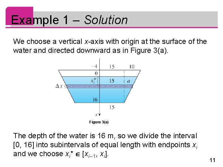 Example 1 – Solution We choose a vertical x-axis with origin at the surface