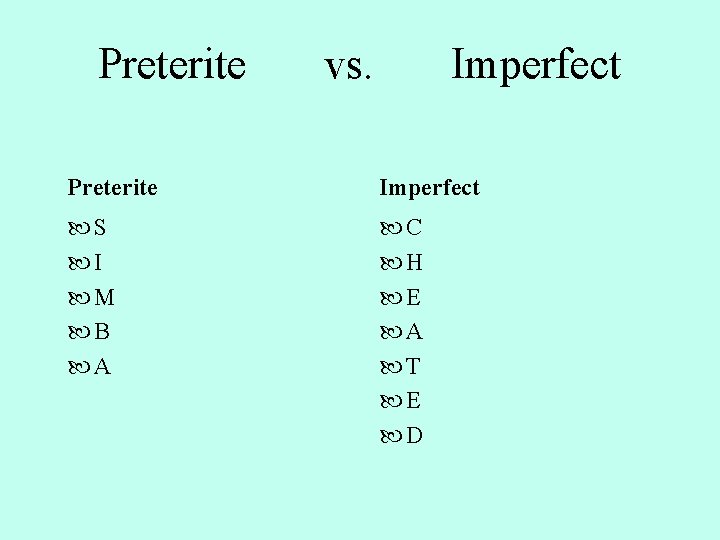 Preterite vs. Imperfect Preterite Imperfect S I M B A C H E A
