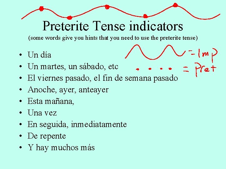 Preterite Tense indicators (some words give you hints that you need to use the