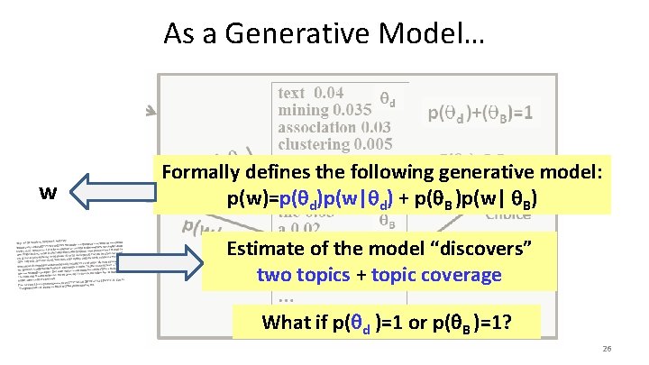 As a Generative Model… w Formally defines the following generative model: p(w)=p( d)p(w| d)