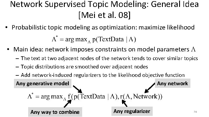 Network Supervised Topic Modeling: General Idea [Mei et al. 08] • Probabilistic topic modeling