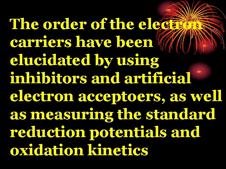The order of the electron carriers have been elucidated by using inhibitors and artificial