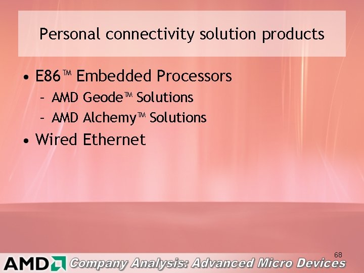 Personal connectivity solution products • E 86™ Embedded Processors – AMD Geode™ Solutions –