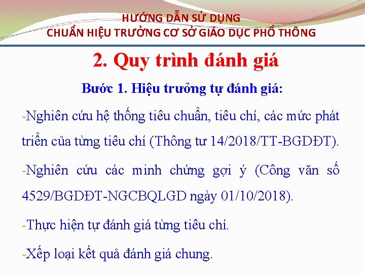 HƯỚNG DẪN SỬ DỤNG CHUẨN HIỆU TRƯỞNG CƠ SỞ GIÁO DỤC PHỔ THÔNG 2.