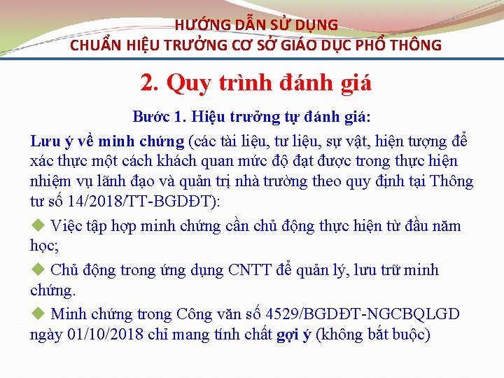 HƯỚNG DẪN SỬ DỤNG CHUẨN HIỆU TRƯỞNG CƠ SỞ GIÁO DỤC PHỔ THÔNG 2.