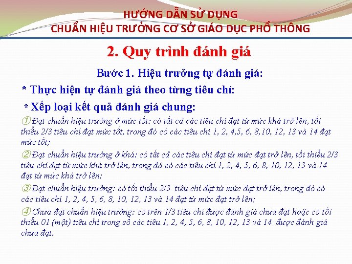 HƯỚNG DẪN SỬ DỤNG CHUẨN HIỆU TRƯỞNG CƠ SỞ GIÁO DỤC PHỔ THÔNG 2.