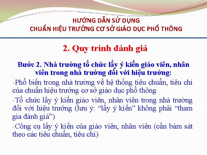 HƯỚNG DẪN SỬ DỤNG CHUẨN HIỆU TRƯỞNG CƠ SỞ GIÁO DỤC PHỔ THÔNG 2.