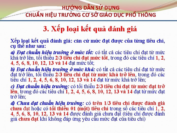 HƯỚNG DẪN SỬ DỤNG CHUẨN HIỆU TRƯỞNG CƠ SỞ GIÁO DỤC PHỔ THÔNG 3.