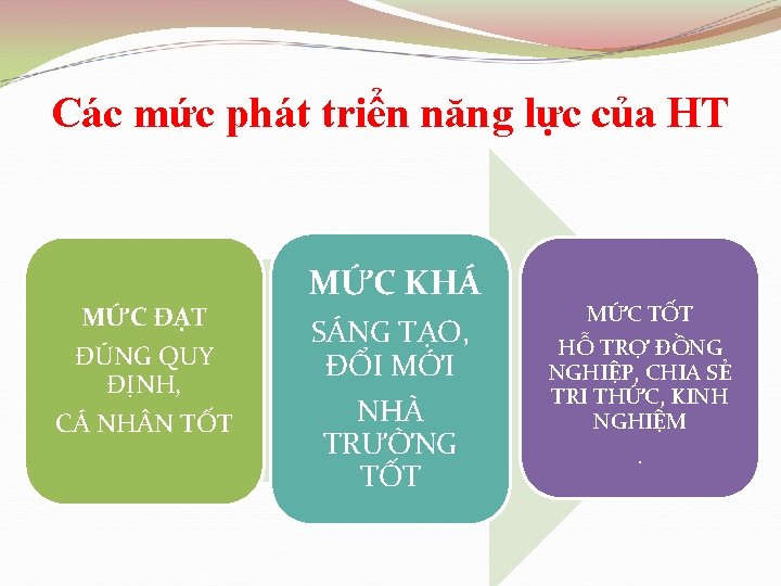 Các mức phát triển năng lực của HT MỨC ĐẠT ĐÚNG QUY ĐỊNH, CÁ