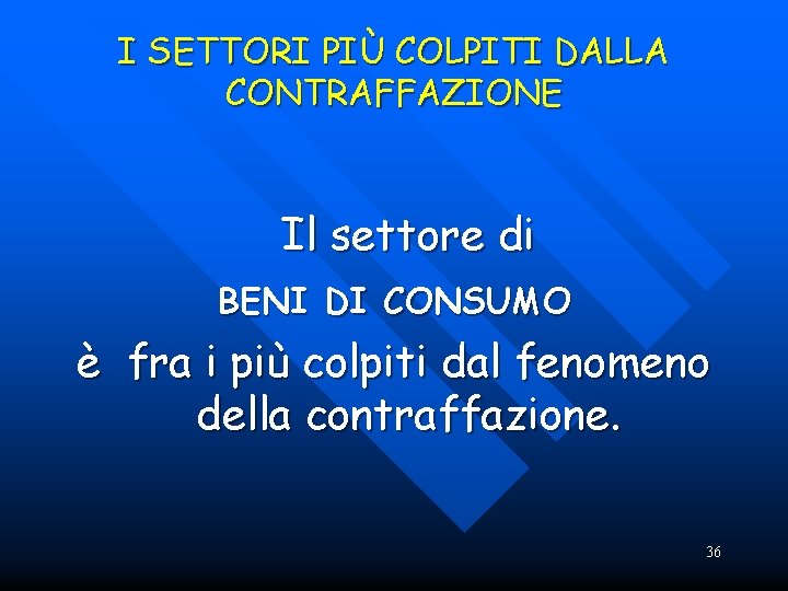 I SETTORI PIÙ COLPITI DALLA CONTRAFFAZIONE Il settore di BENI DI CONSUMO è fra