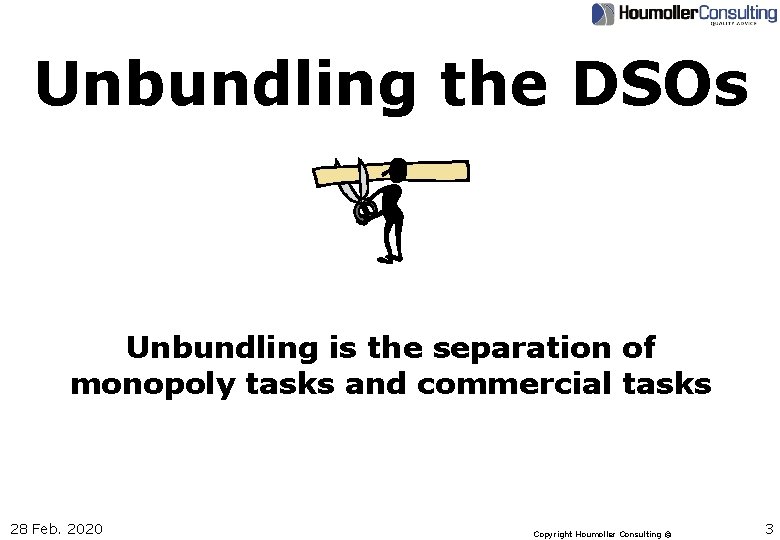 Unbundling the DSOs Unbundling is the separation of monopoly tasks and commercial tasks 28