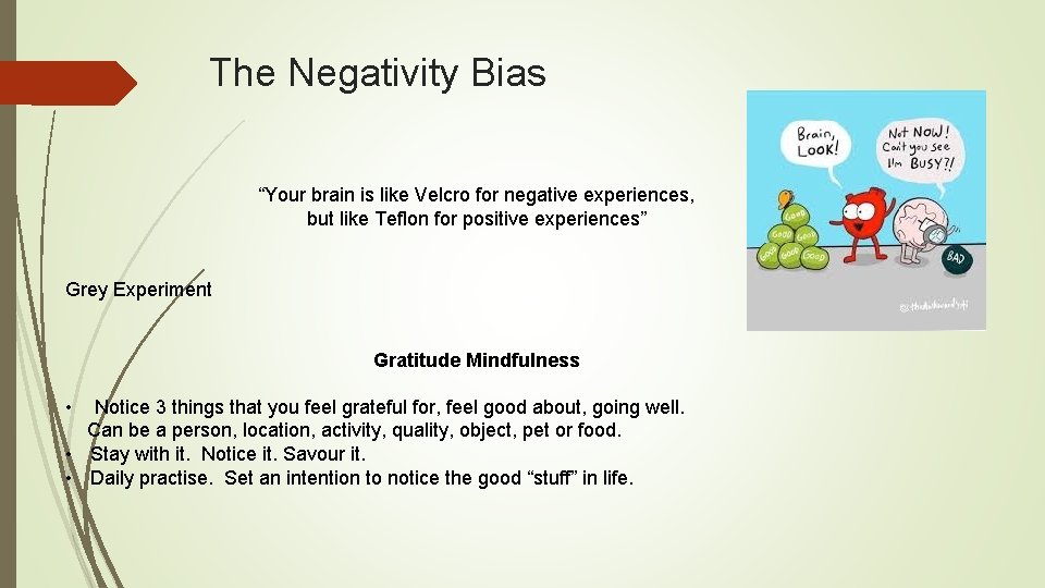 The Negativity Bias “Your brain is like Velcro for negative experiences, but like Teflon