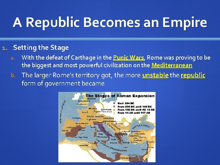 A Republic Becomes an Empire 1. Setting the Stage a. With the defeat of