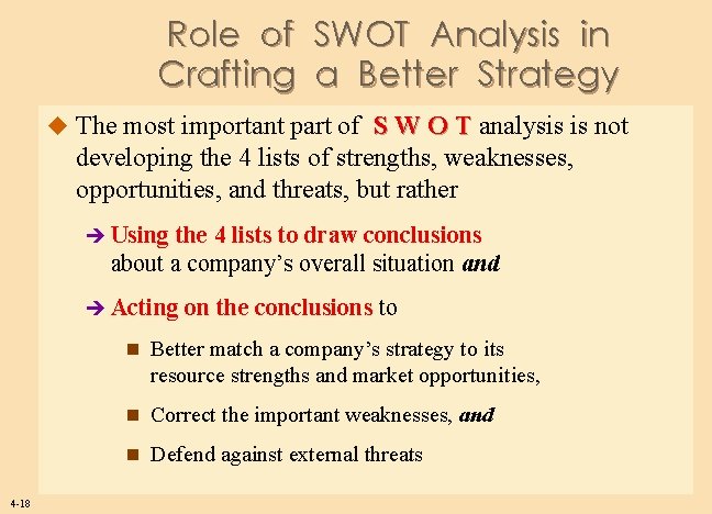 Role of SWOT Analysis in Crafting a Better Strategy u The most important part