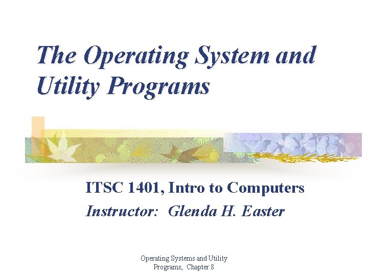 The Operating System and Utility Programs ITSC 1401, Intro to Computers Instructor: Glenda H.