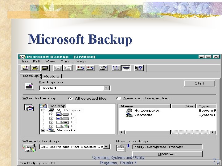 Microsoft Backup Operating Systems and Utility Programs, Chapter 8 71 