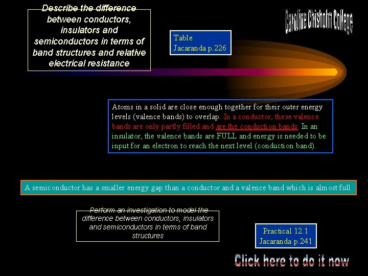 Describe the difference between conductors, insulators and semiconductors in terms of band structures and