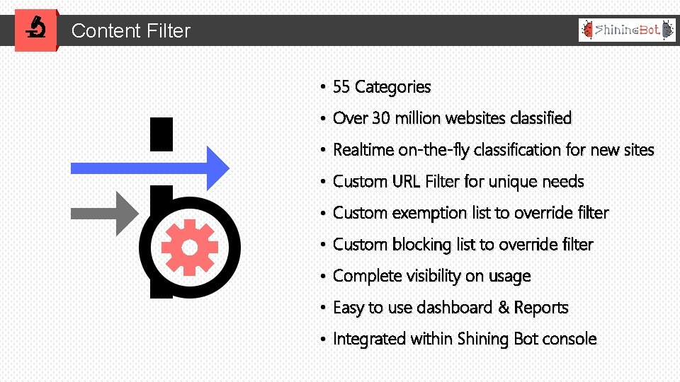 Content Filter • 55 Categories • Over 30 million websites classified • Realtime on-the-fly