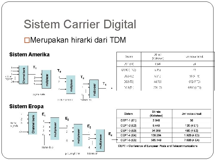 Sistem Carrier Digital �Merupakan hirarki dari TDM Sistem Amerika Sistem Eropa 