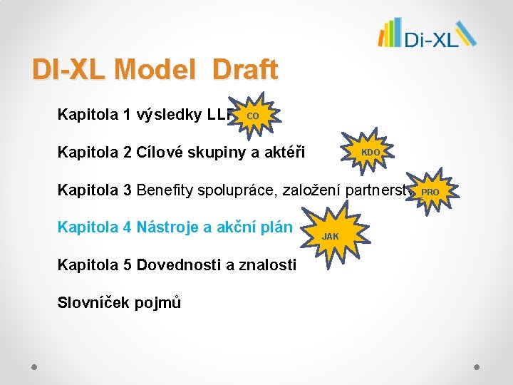 DI-XL Model Draft Kapitola 1 výsledky LLP CO Kapitola 2 Cílové skupiny a aktéři