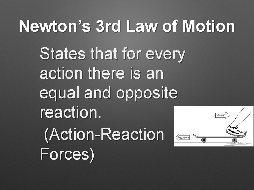 Newton’s 3 rd Law of Motion States that for every action there is an
