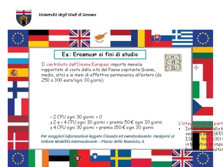 Università degli Studi di Genova Es. : Erasmus+ ai fini di studio Il contributo