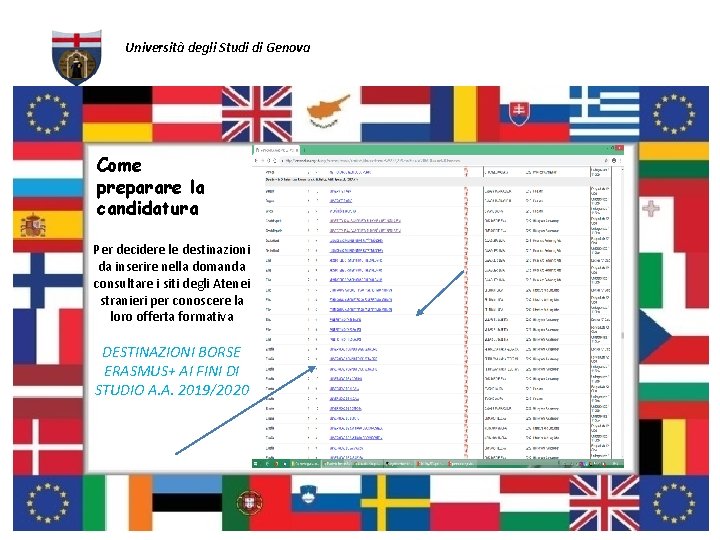 Università degli Studi di Genova Come preparare la candidatura Per decidere le destinazioni da