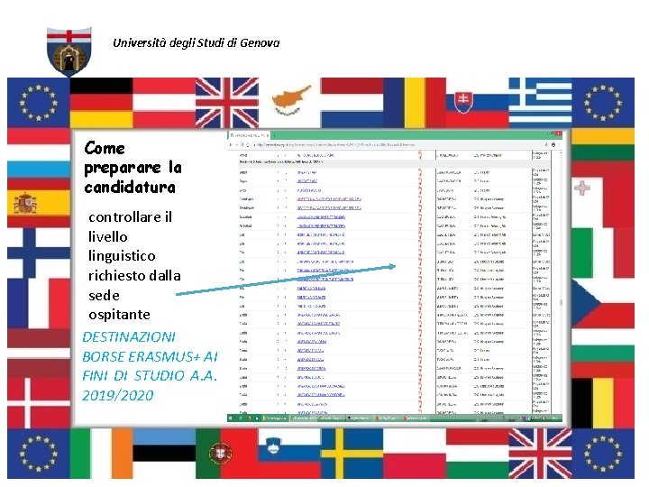 Università degli Studi di Genova Come preparare la candidatura controllare il livello linguistico richiesto