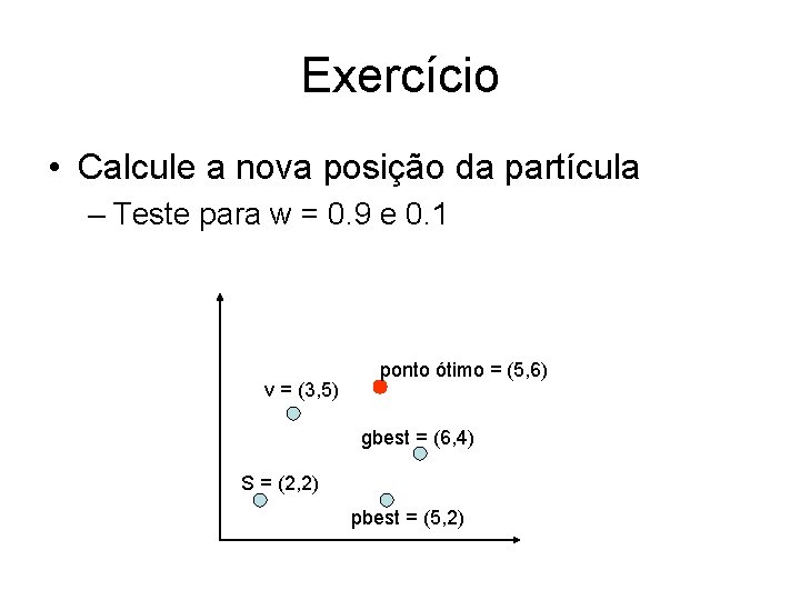 Exercício • Calcule a nova posição da partícula – Teste para w = 0.