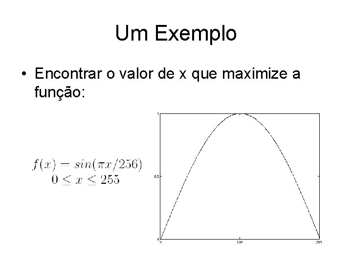 Um Exemplo • Encontrar o valor de x que maximize a função: 