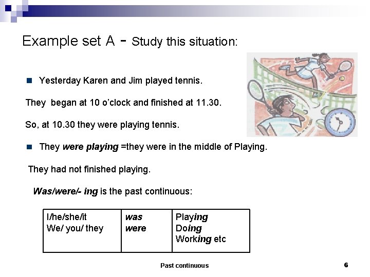 Example set A - Study this situation: Yesterday Karen and Jim played tennis. They