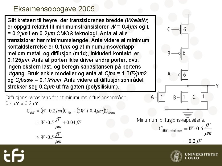 Eksamensoppgave 2005 Gitt kretsen til høyre, der transistorenes bredde (Wrelativ) er oppgitt relativt til