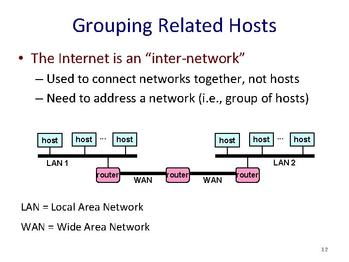 Grouping Related Hosts • The Internet is an “inter-network” – Used to connect networks