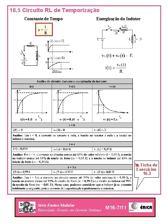 16. 5 Circuito RL de Temporização Constante de Tempo Energização do Indutor Ficha de