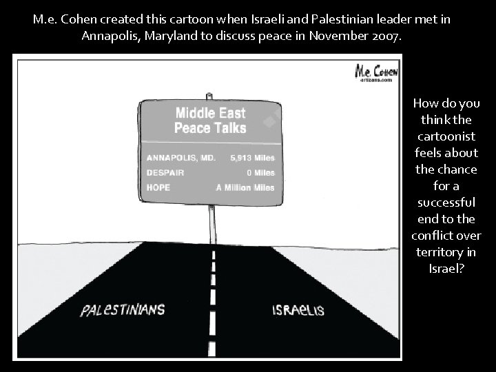 M. e. Cohen created this cartoon when Israeli and Palestinian leader met in Annapolis,