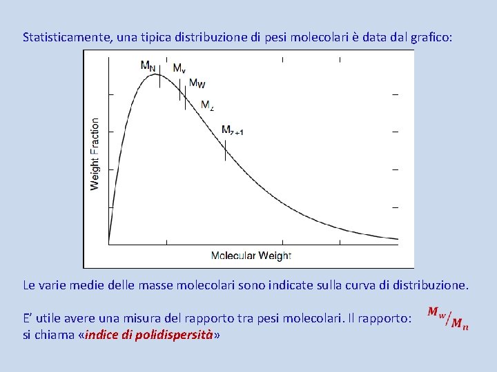 Statisticamente, una tipica distribuzione di pesi molecolari è data dal grafico: Le varie medie