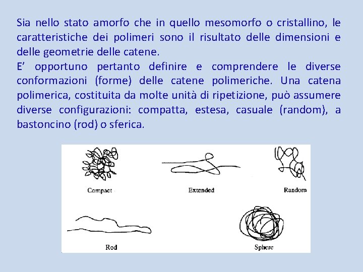 Sia nello stato amorfo che in quello mesomorfo o cristallino, le caratteristiche dei polimeri