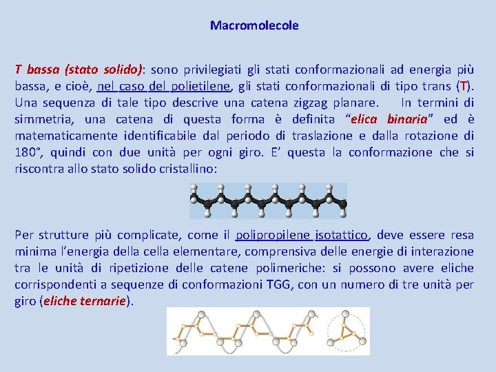 Macromolecole T bassa (stato solido): sono privilegiati gli stati conformazionali ad energia più bassa,