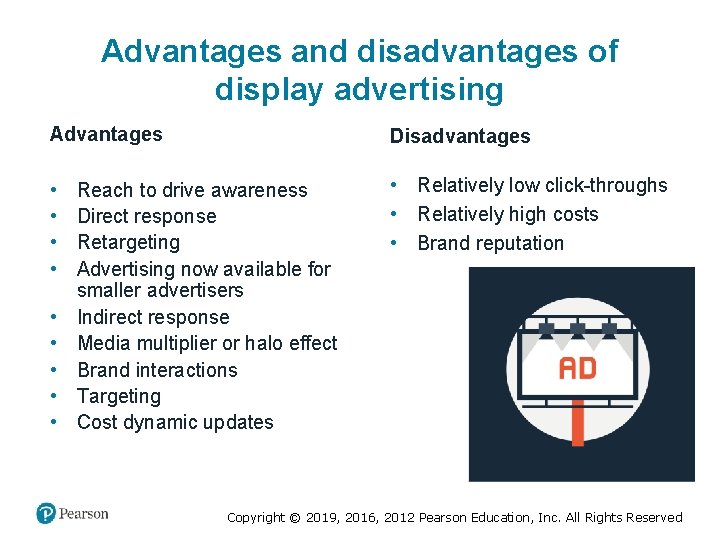 Advantages and disadvantages of display advertising Advantages Disadvantages • • • Relatively low click-throughs