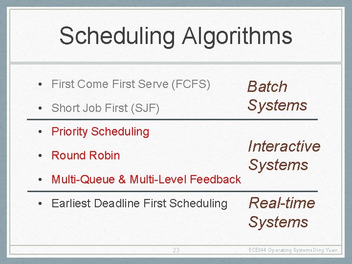 Scheduling Algorithms • First Come First Serve (FCFS) • Short Job First (SJF) •
