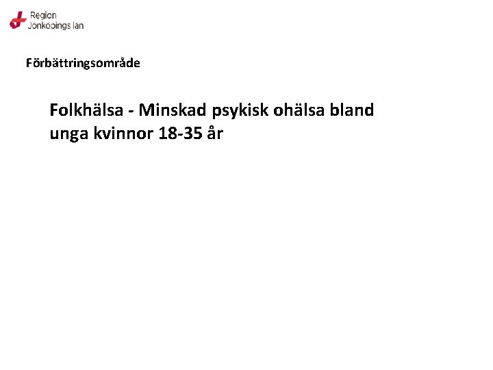 Förbättringsområde Folkhälsa - Minskad psykisk ohälsa bland unga kvinnor 18 -35 år 